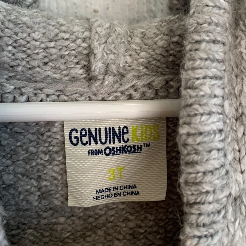 OshKosh B'gosh Gray Embroidered Acrylic Cotton Shrug Hooded Sweater sz 3T
